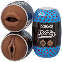 Slider Double-Ended Masturbator Mouth and Vagina(Brown)